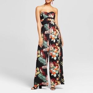 Xhiliration Strapless Floral Jumpsuit